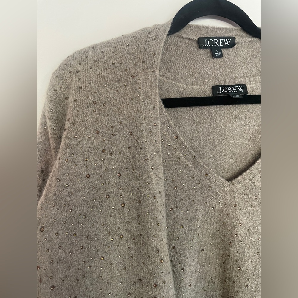 J. Crew V-neck cardigan & sweater shell in Supersoft yarn with crystals - L